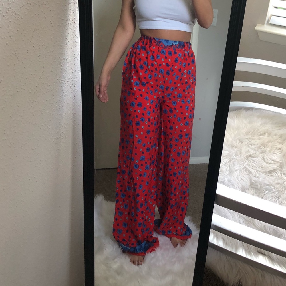 Red and Blue Floral Wide Leg Pants